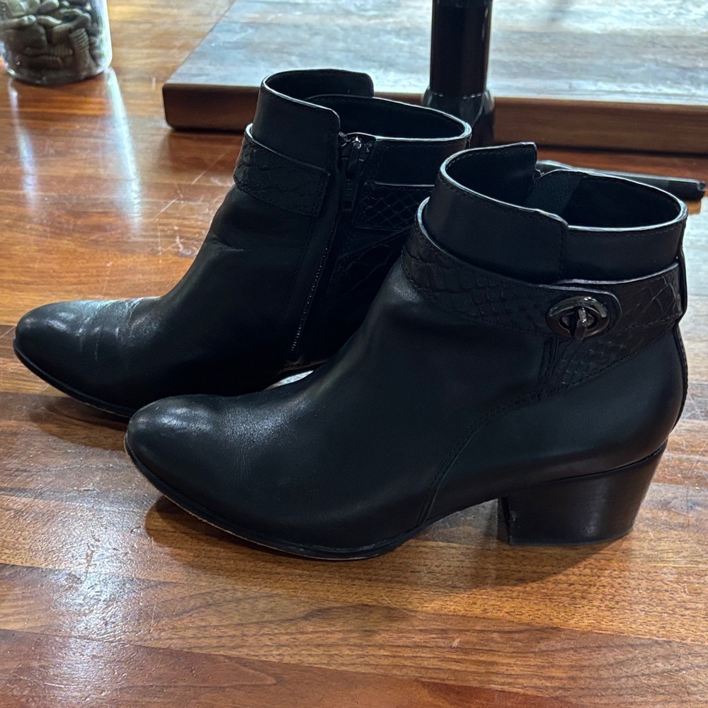 Coach Black Ankle Booties with Textured Strap